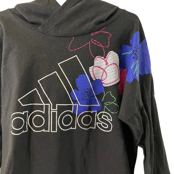 Adidas Girls Hoodie Medium 10 12 Floral Graphic Logo Pattern Pullover Athletic - Picture 4 of 6